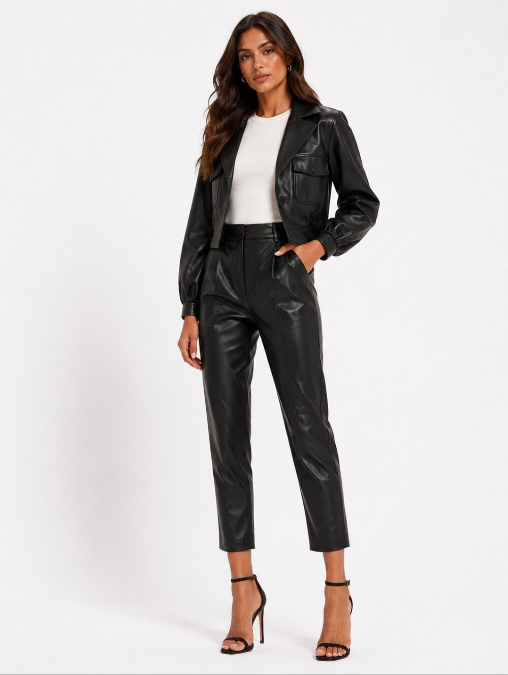 100% Genuine Leather Blazer And Cropped Pants Set Size S/M
